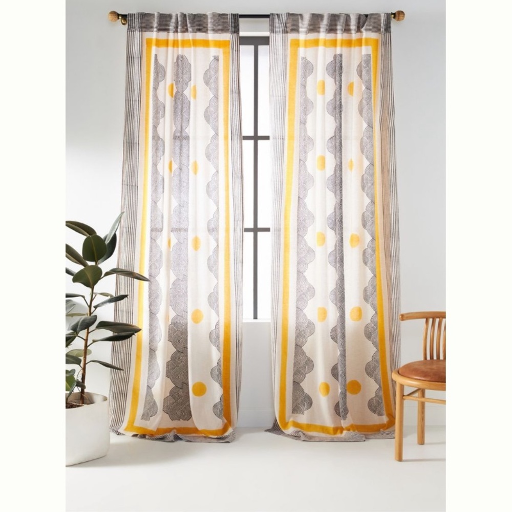 Anthropologie Jen Hewett blockprinted formation curtains set of 2.